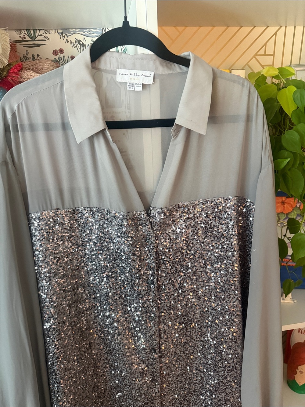 Never Fully Dressed Gunmetal Sequin Lila Shirt Dress US 16 NWOT - Picture 4 of 8